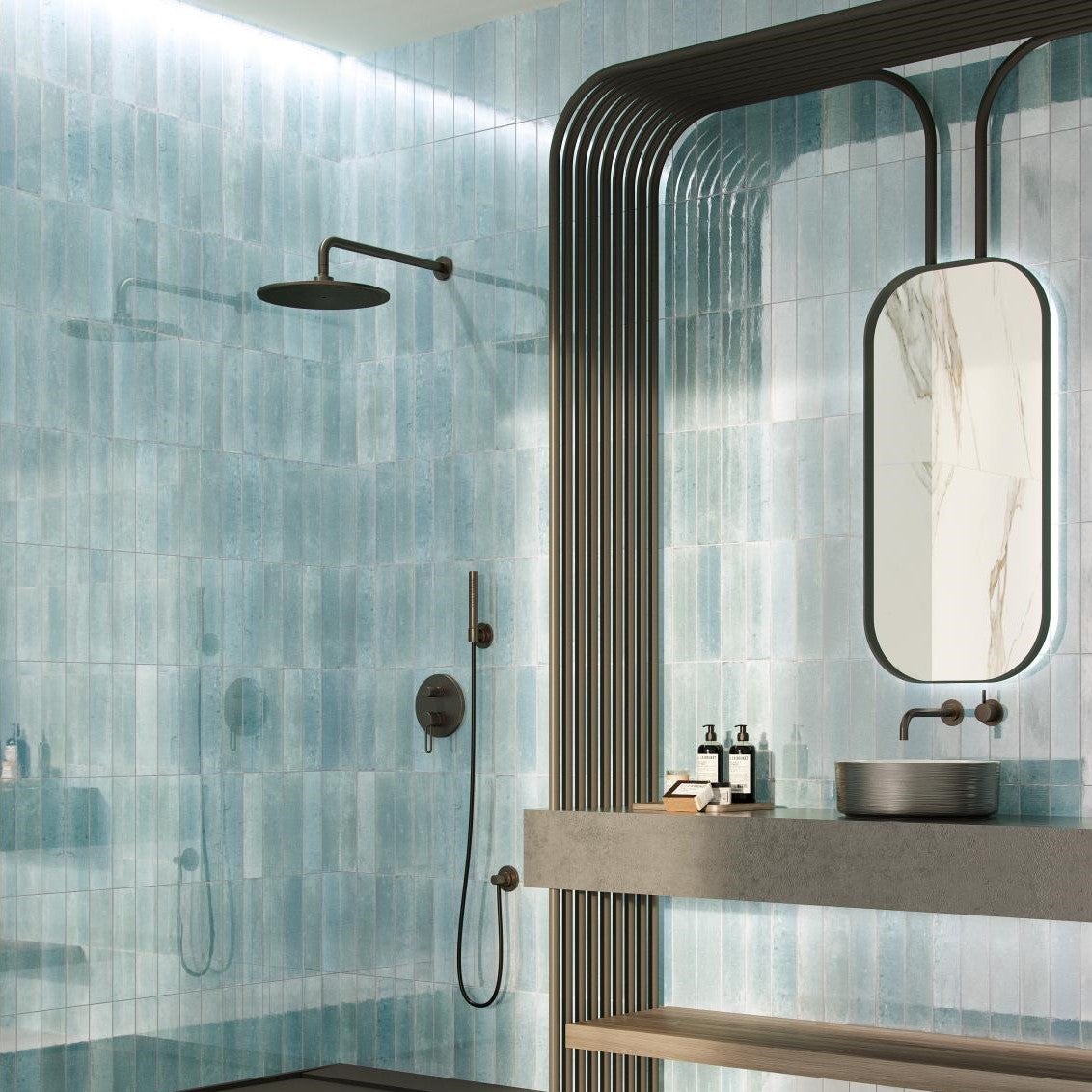 Płytka porcelanowa premium ULTRAGLOSS o efekcie zellige Agadir Aqua 7x28 cm