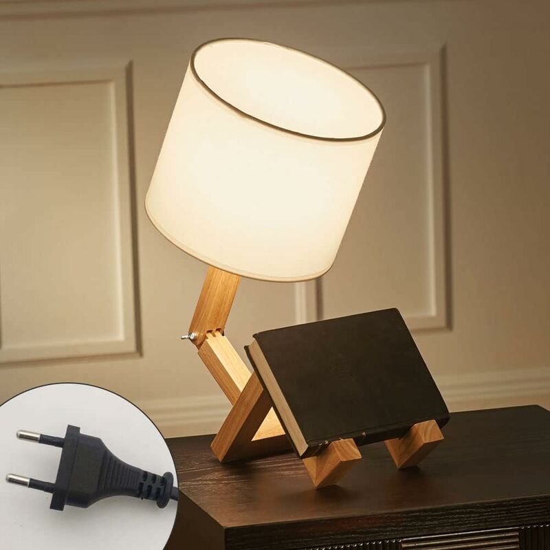 Kreatywna lampka biurkowa robot, regulowana lampka nocna i podpórka do książek z abażurem z tkaniny Vis E27 do oświetlenia dekoracyjnego