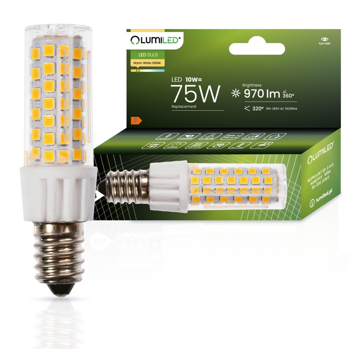 Żarówka LED Lumiled E14 Tubularna T25 10W 970lm 3000K Ciepła biel 320st 1 szt.