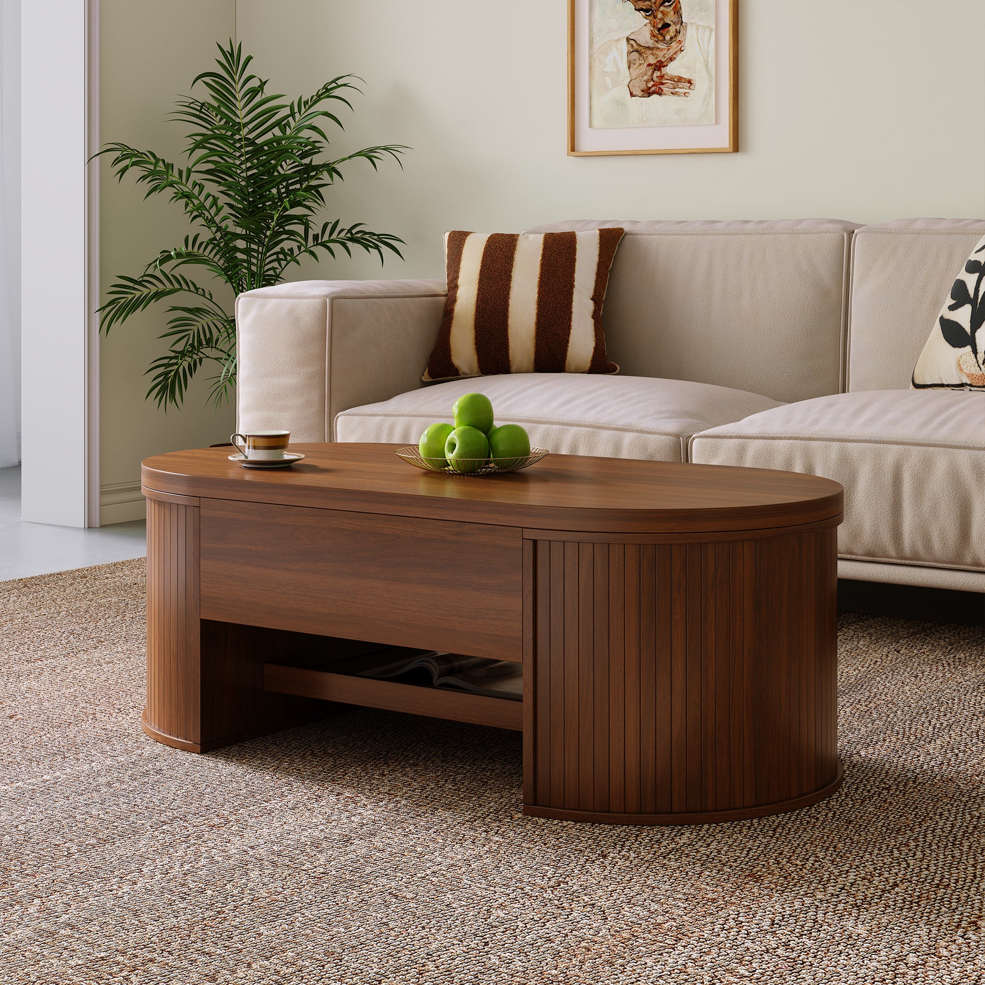 Regulowany stolik kawowy 110×55,5×40 cm - wygięte boki - z 1 szufladą - MDF - brązowy