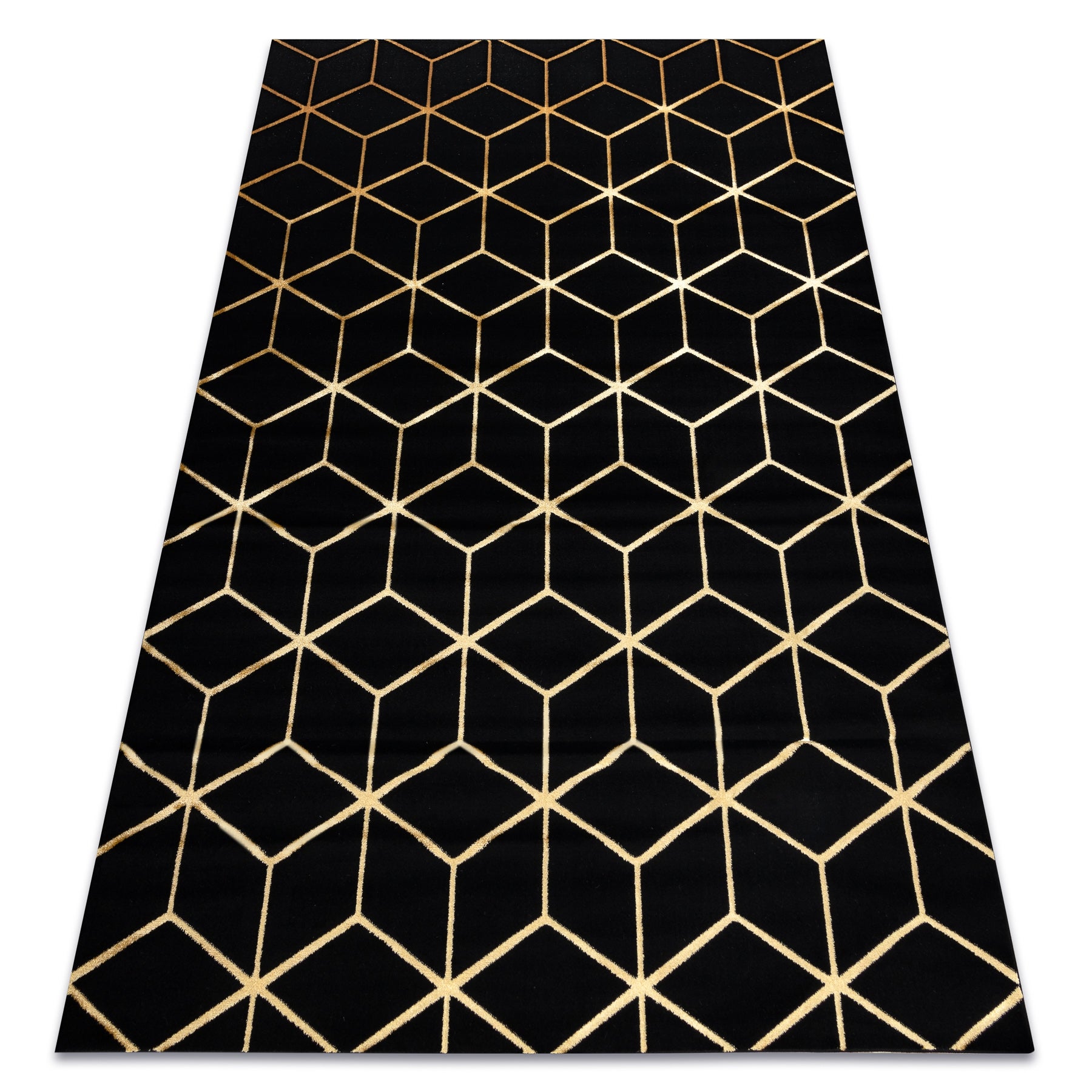 Dywan GLOSS 3D nowoczesny 409C 86 Sześcian, stylowy, glamour, art deco czarny / złoty 80x150 cm