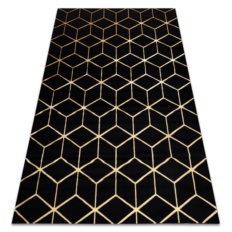 Dywan GLOSS 3D nowoczesny 409C 86 Sześcian, stylowy, glamour, art deco czarny / złoty 80x150 cm