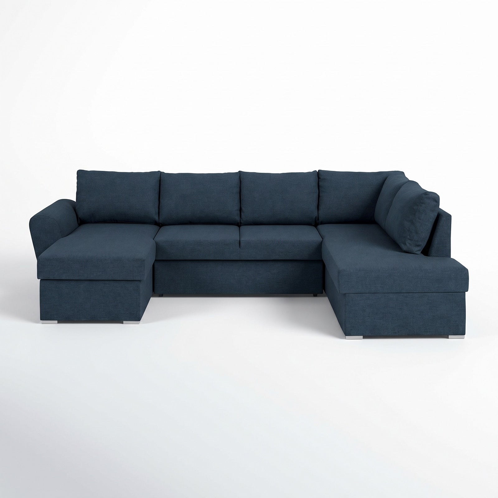 Stan sofa z funkcją spania narożna, lewo szezląg, niebieski.