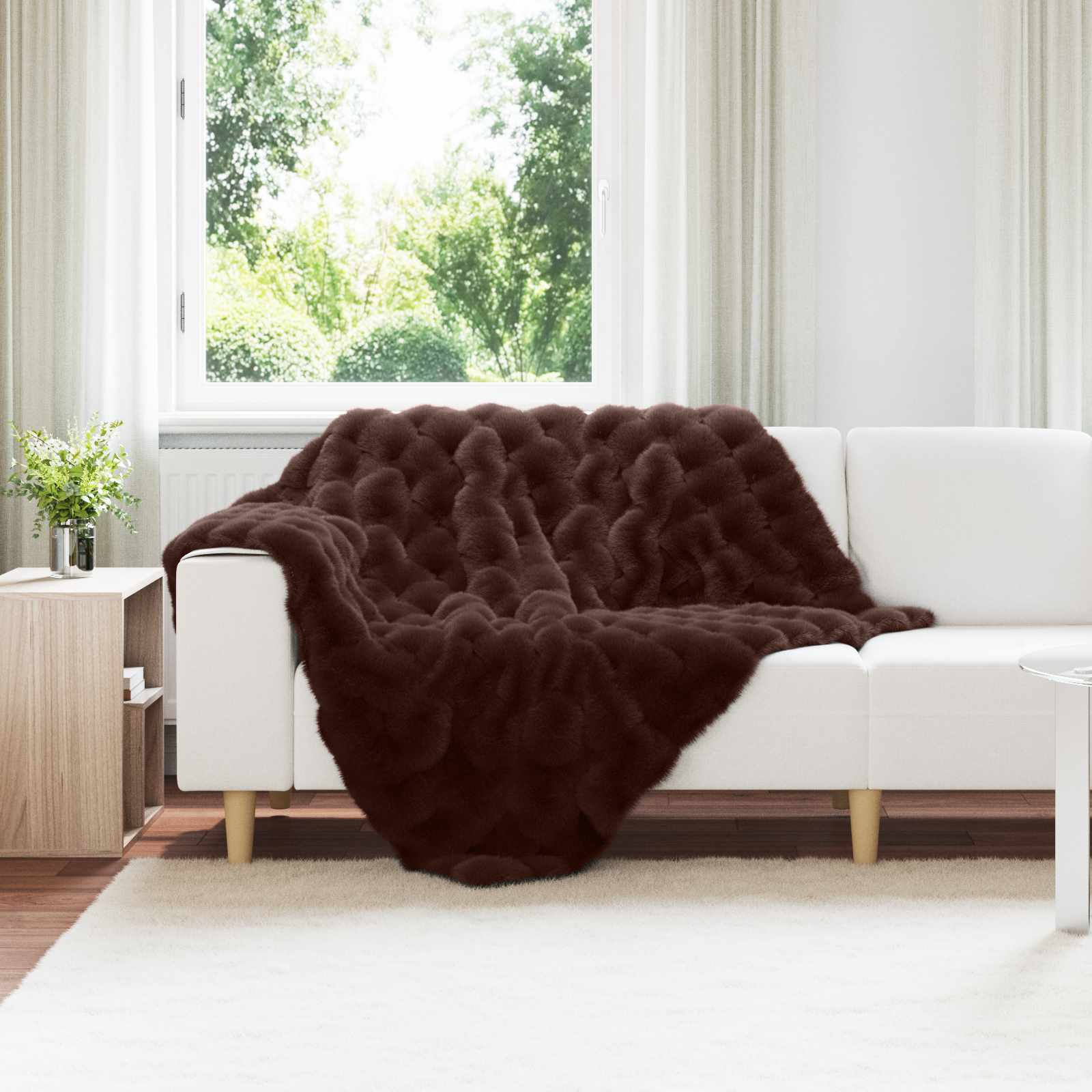 Koc antypoślizgowy z sztucznego futra królika Olite 4 pcs Camel vidaXL