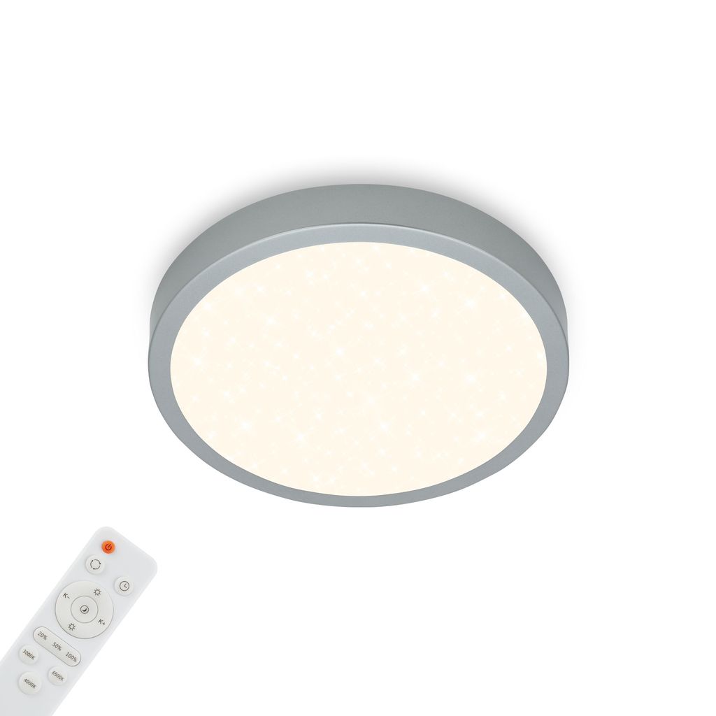 Ściemnialna lampa sufitowa LED Starry Sky z pilotem, srebrna, Ø28 cm, Briloner