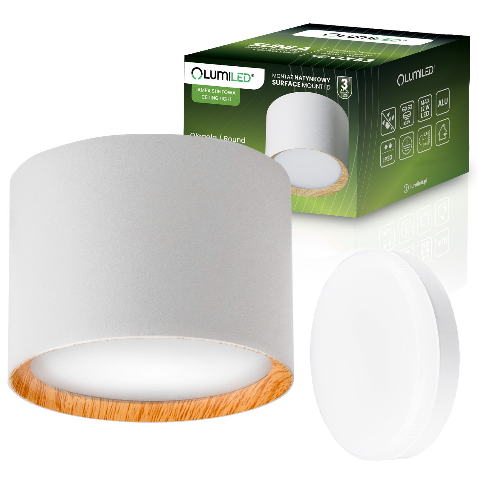 Oprawa Natynkowa Halogenowa 8 W Spot Tuba Lampa Sufitowa Biała Żarówka LED GX53 3000K Ciepła biel