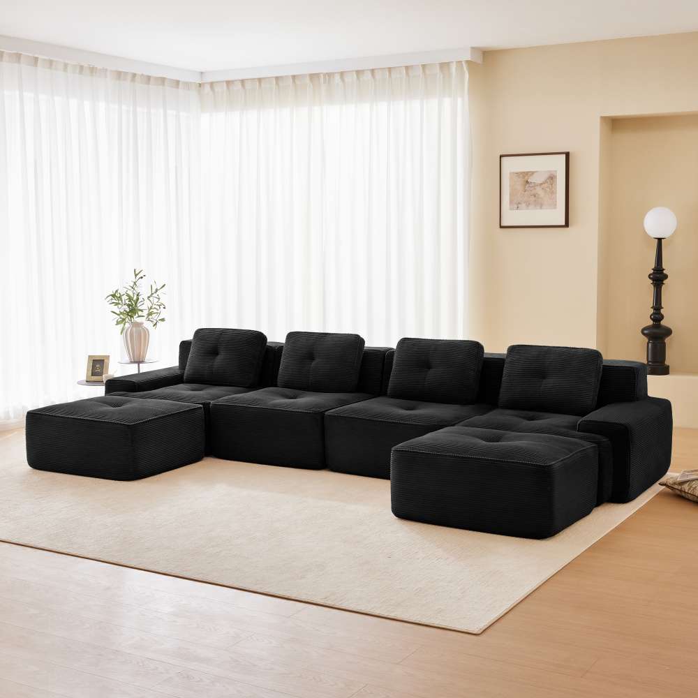 Sofa bezramowa – 4-osobowa modułowa sofa z szezlongiem, antypoślizgowa konstrukcja i przyjazna dla zwierząt