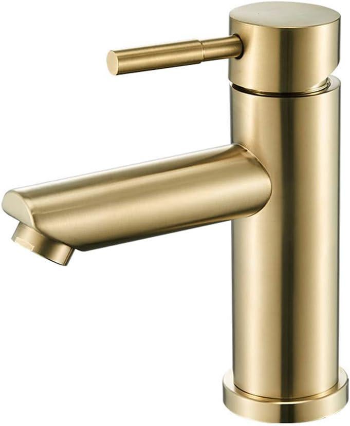 Bateria umywalkowa Bateria łazienkowa, Nowoczesny Elegancki Design Szczotkowane Złoto Mosiądz Bateria Umywalkowa, Dostępna Ciepła i Zimna Woda, Cerami