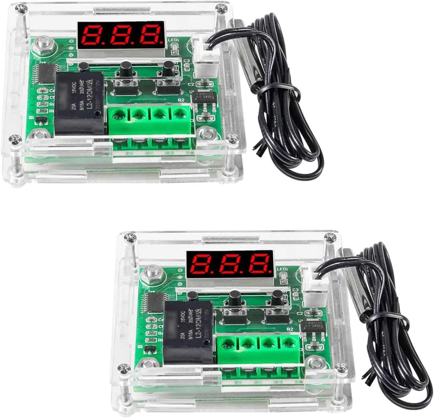 2-częściowy regulator temperatury DC 12 V, W1209, cyfrowy moduł przełączający temperaturę termostatu LED z sondą czujnika