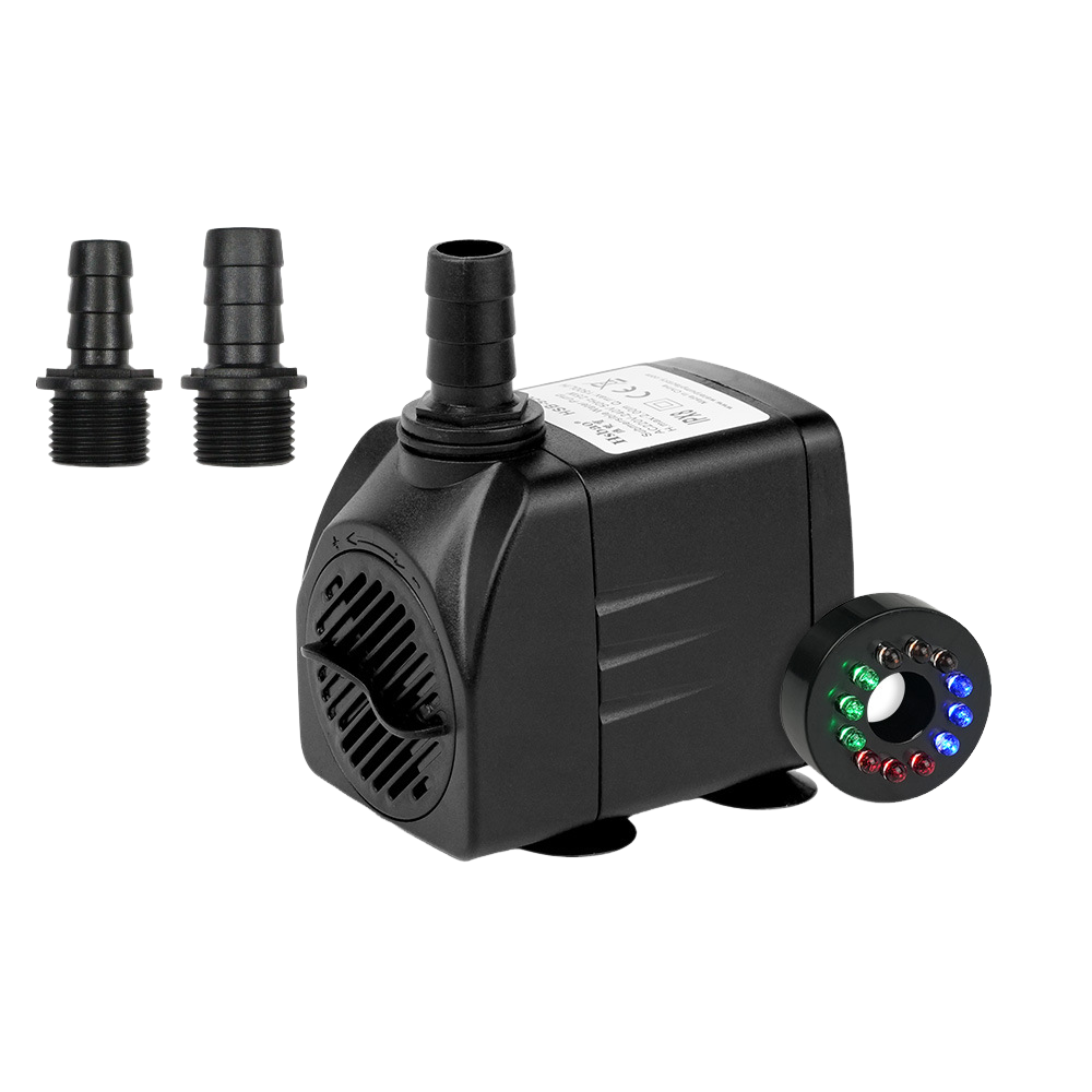 Cicha pompa zanurzeniowa z regulacją przepływu, oświetleniem LED, kablem 1,45 m (1500 l/h, 25 W, wysokość podnoszenia 2 m)
