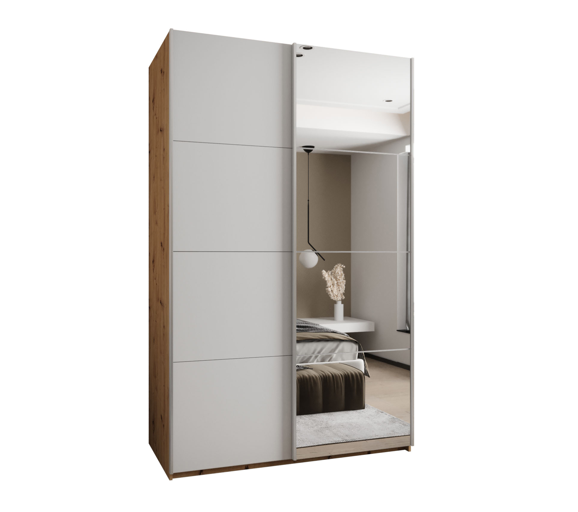 Szafa przesuwna wysoka Lux 3 160 x 64 x 245,5 cm artisan + biały + u. srebrny - Abiks Meble