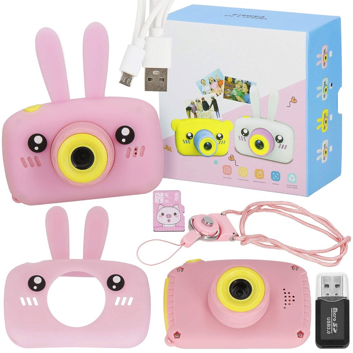 Aparat cyfrowy dla dzieci kamera full HD z kartą 8 GB różowy