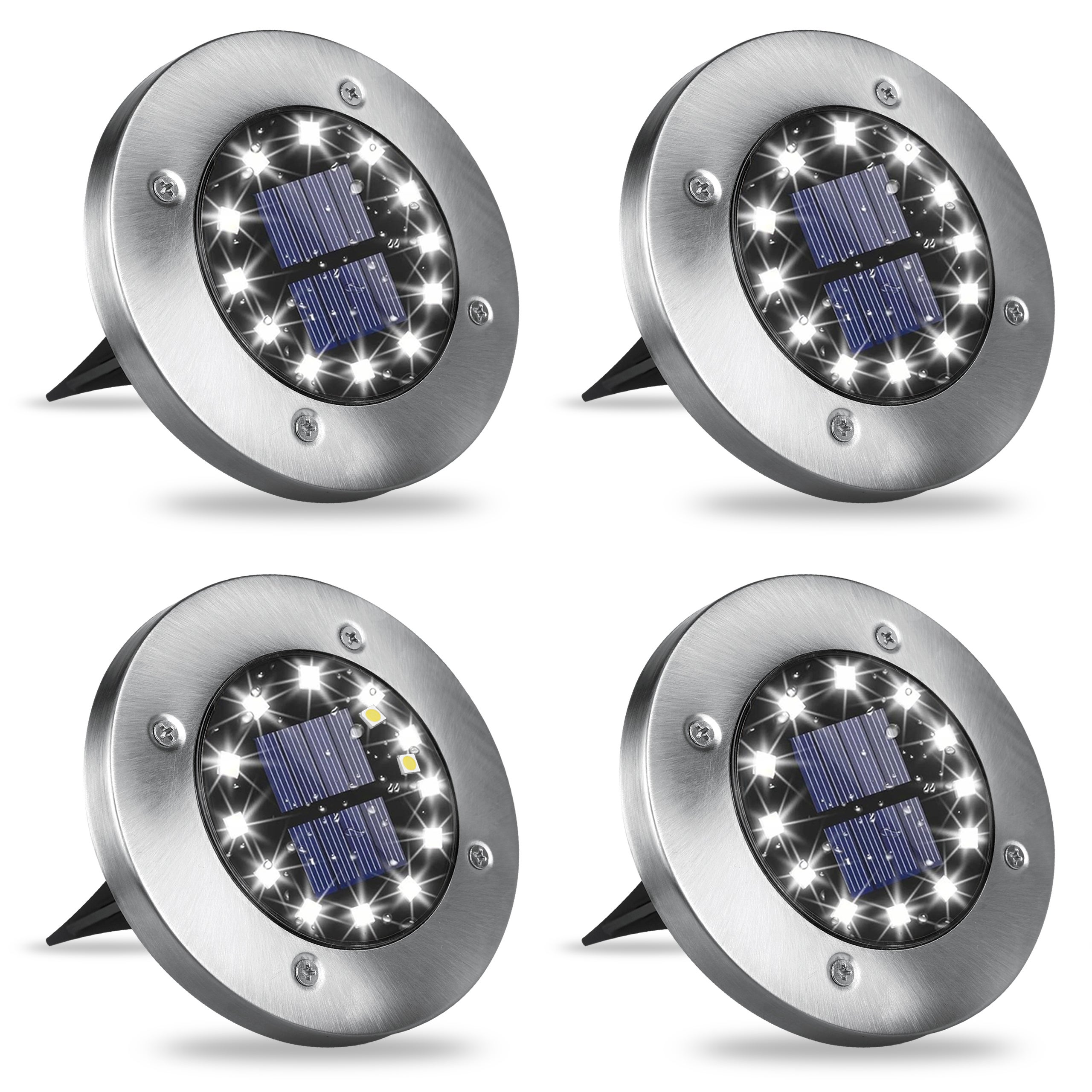 Lampa LED solarna 4szt ogrodowa 12xSMD IP44 zimna biel 6500K wbijana srebrzysta MasterLED