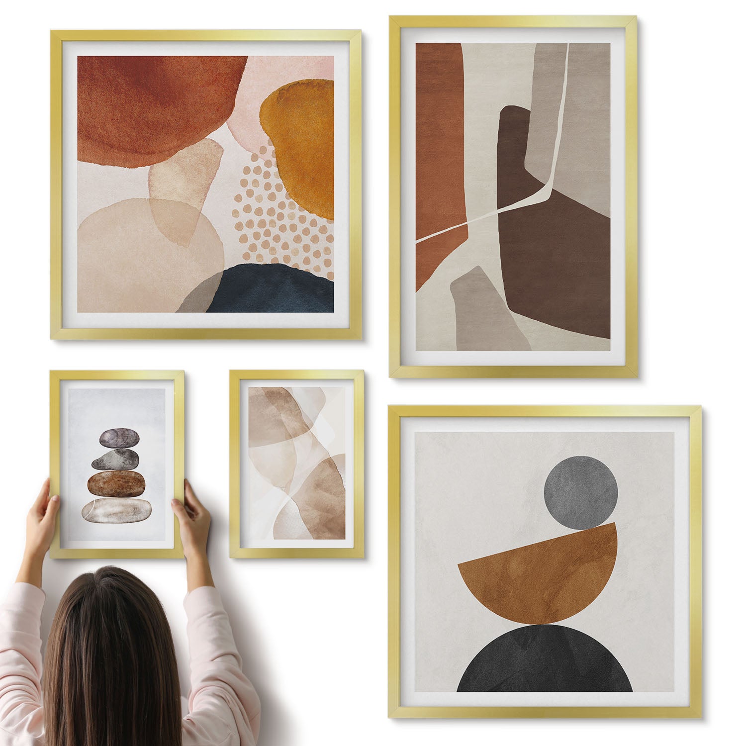 Galeria ścienna 5-częściowy komplet obrazów w złotych ramach - Malarstwo abstrakcyjne nowoczesne dekroacje - ArtPrintCave