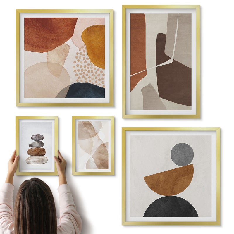 Galeria ścienna 5-częściowy komplet obrazów w złotych ramach - Malarstwo abstrakcyjne nowoczesne dekroacje - ArtPrintCave