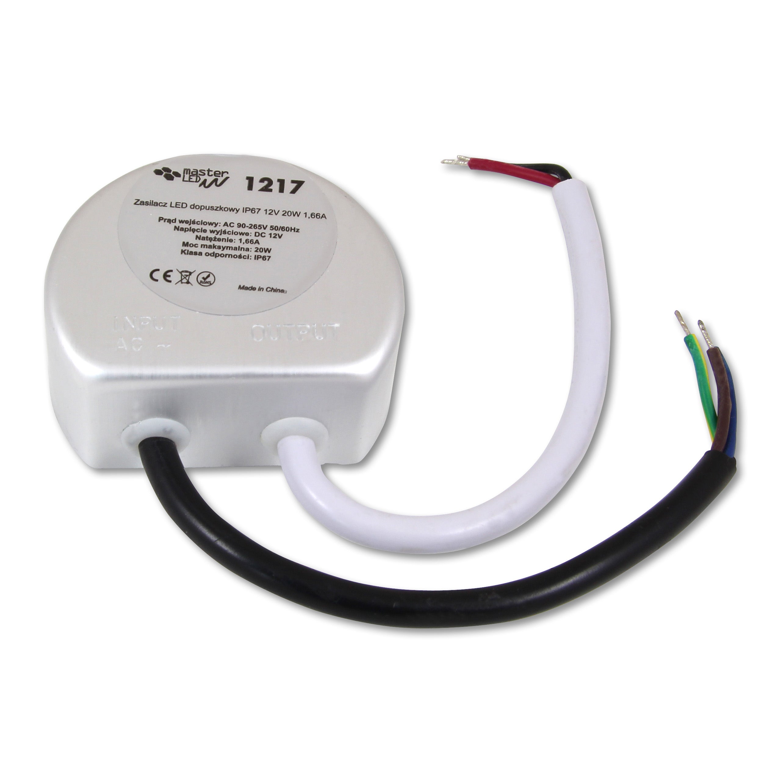 Zasilacz LED dopuszkowy 20W 12V 1,66A IP67 58mm aluminiowy MasterLED
