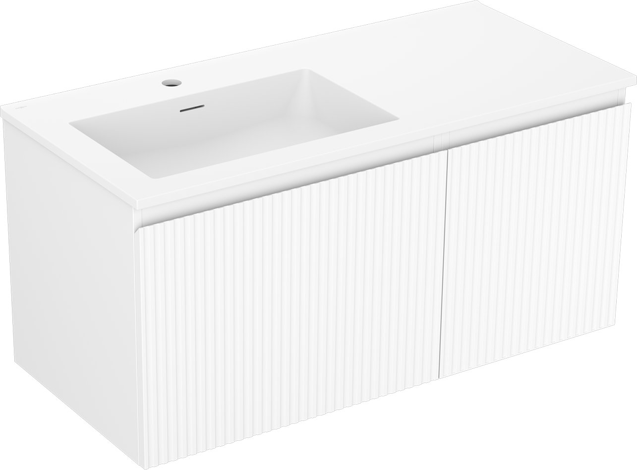 Mexen Rivel szafka łazienkowa 100 cm z umywalką Otis lewą, 1S, 1D, ryflowana, biała mat - 91A23-10047-3-BBFF01-W18L01