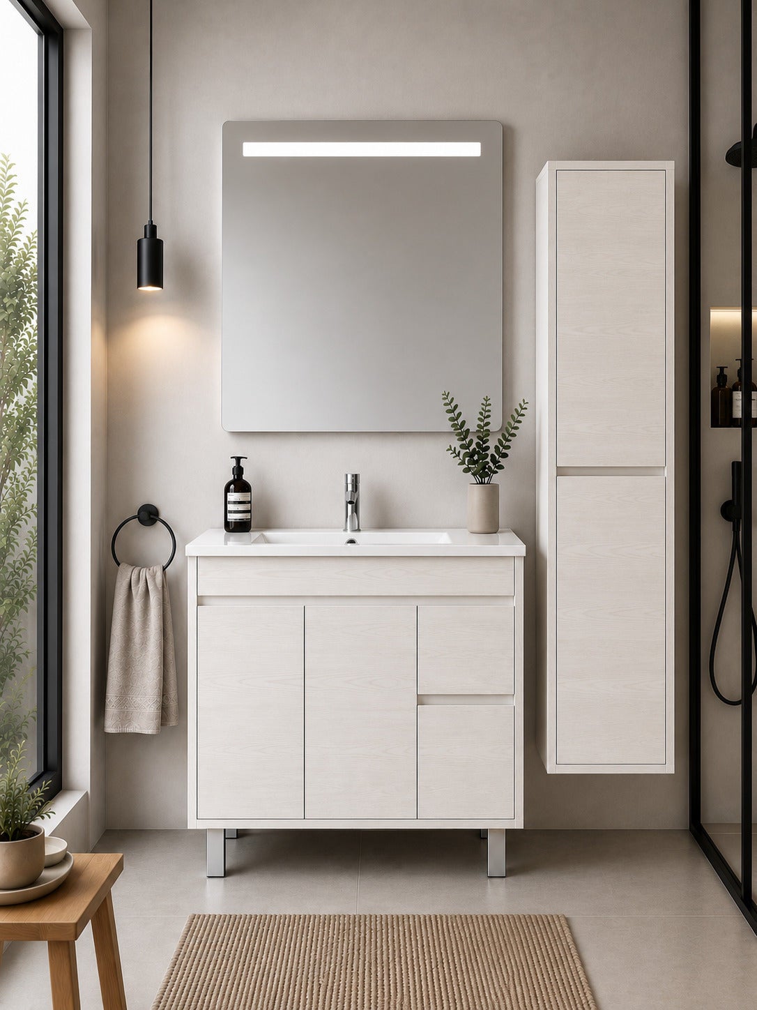 Szafka łazienkowa z umywalką ORIGENBATH ISQUIA bez lustra 70x45 cm biały nordycki z kolumną