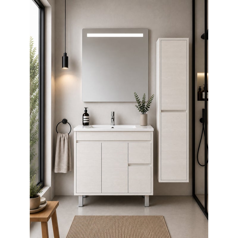 Szafka łazienkowa z umywalką ORIGENBATH ISQUIA bez lustra 70x45 cm biały nordycki z kolumną