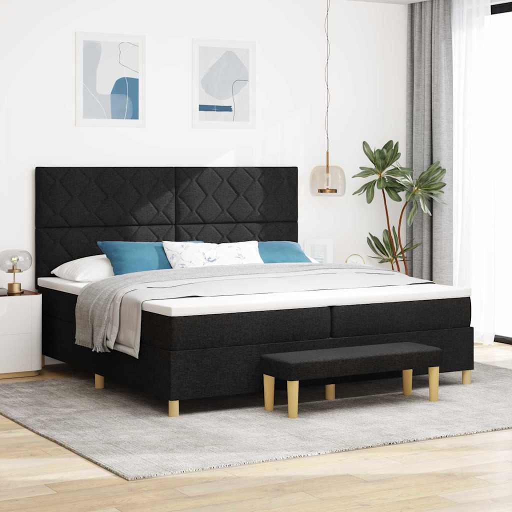 Łóżko sprężynowe z materacem Czarny 200 x 200 cm tkanina vidaXL