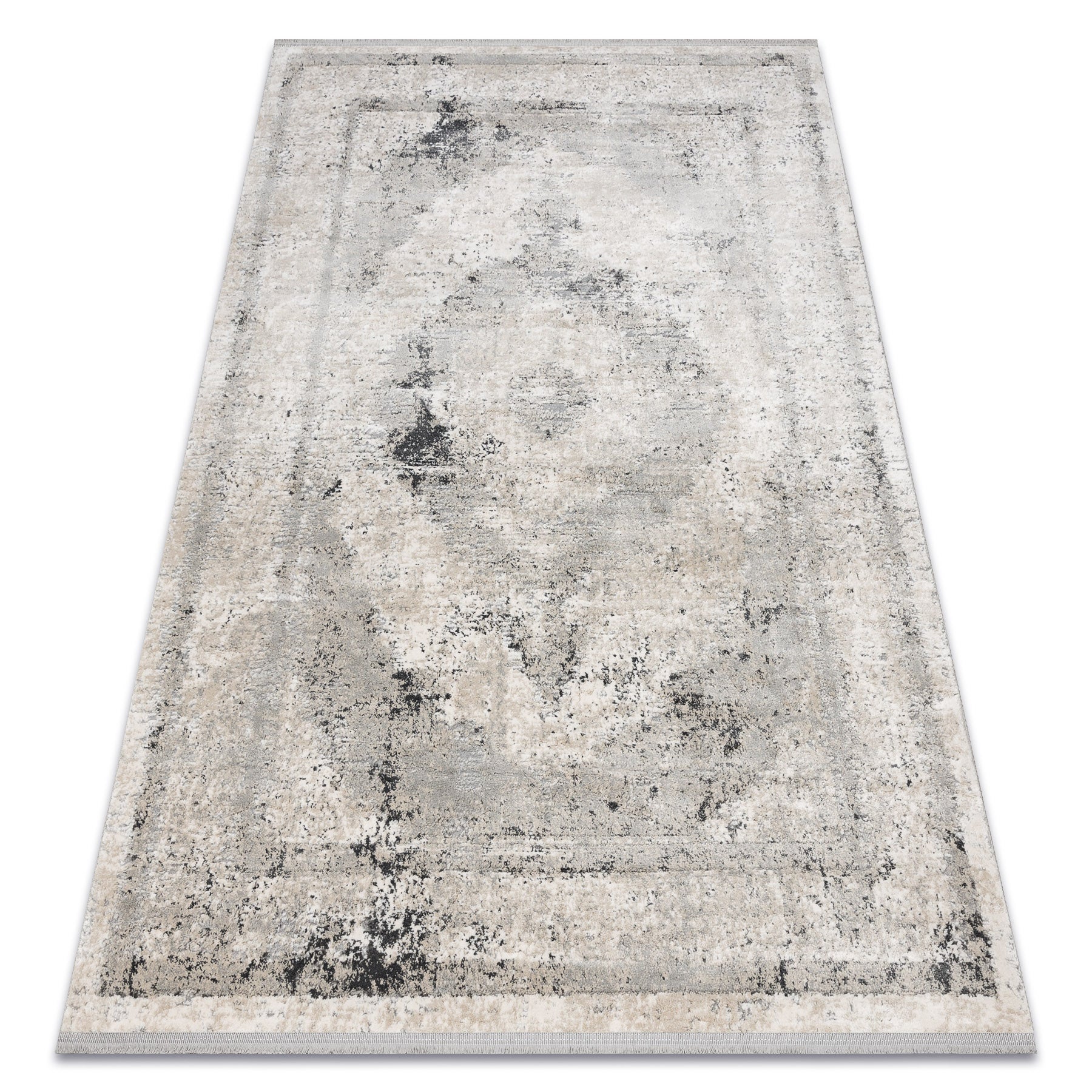 Dywan TULS nowoczesny, strukturalny, frędzle 51321 Vintage, przecierany, Ramka rozeta beż / szary 140x190 cm