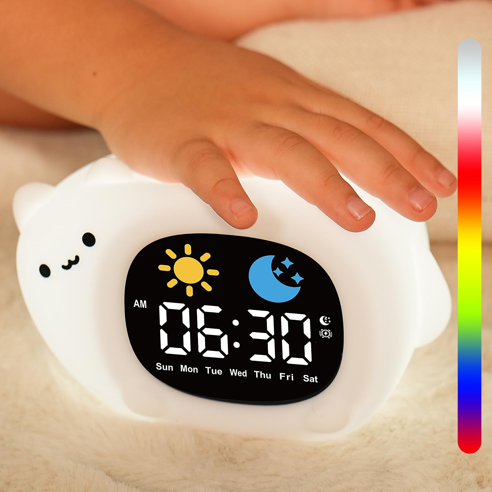 Budzik dla dzieci, cyfrowy budzik dla dzieci z lampką nocną, trybem drzemki, wyświetlaniem daty, pojemnością baterii 1800 mAh