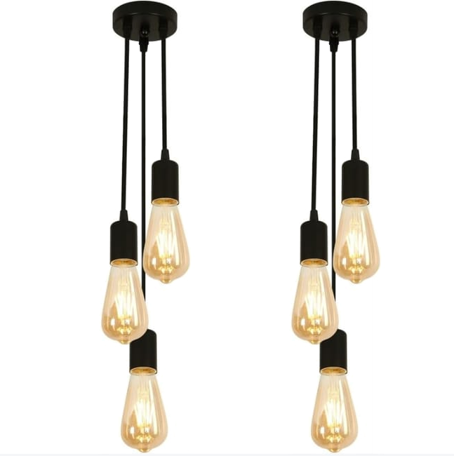 Zestaw 2 industrialnych żyrandoli, metalowe zawieszenia z 3 głowicami, vintage plafony, regulowane w wysokości lampy wyspowe (bez żarówki)