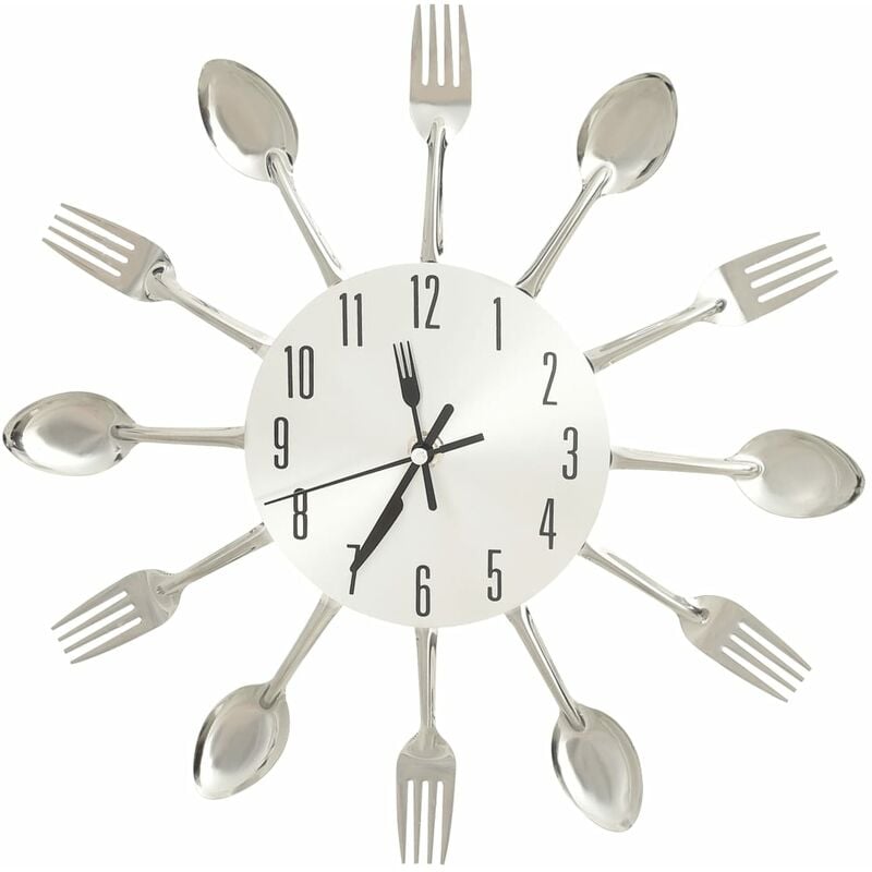 Zegar ścienny oraz łyżka i widelec Srebrny 31cm Aluminium vidaXL