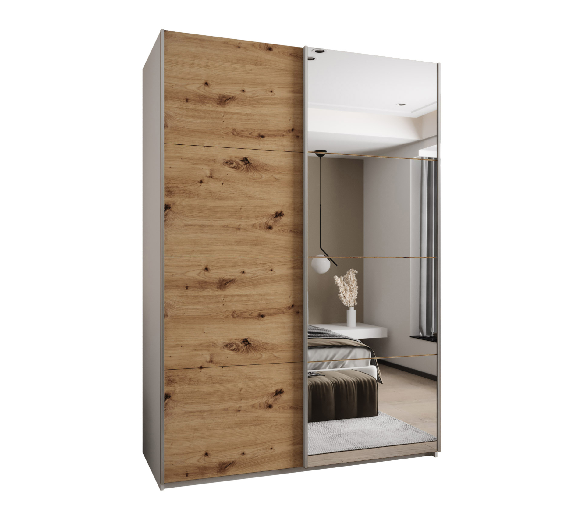Szafa przesuwna wysoka Lux 3 170 x 64 x 245,5 cm biały + artisan + u. srebrny - Abiks Meble