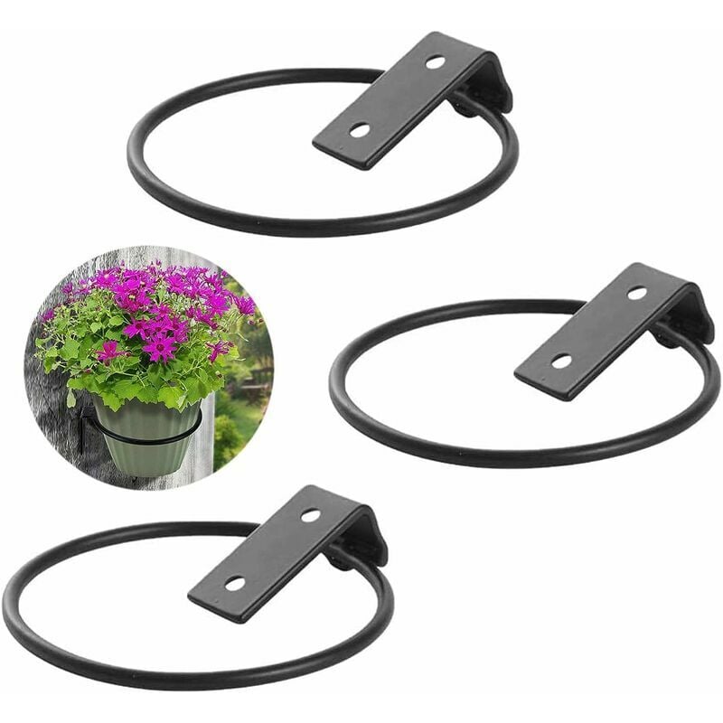 Wsporniki ścienne do doniczek, metalowe haki ścienne na doniczki, pierścień do doniczek, stojak do roślin, czarny talerz na doniczki (10 cm) 3 szt.