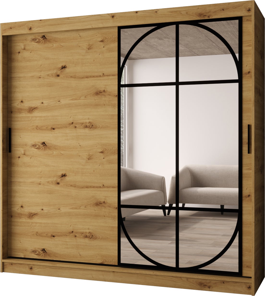 Szafa przesuwna z lustrem LUGO 200 x 62 x 200 artisan + u. czarny