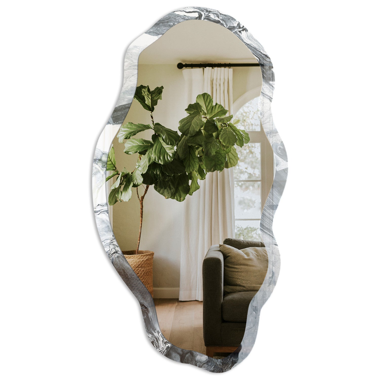 Lustro ścienne premium - szklana rama ozdobna - Szara abstrakcja 52x97cm
