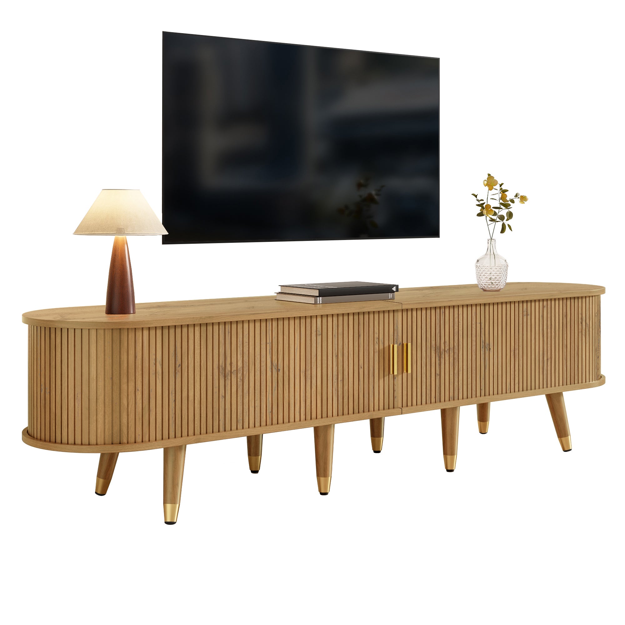 TV-Schrank z przesuwanymi drzwiami - Holzmaserung, MDF, 175x38x45 cm, multifunktionalny