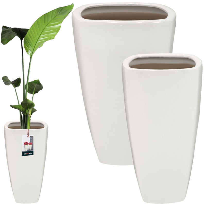 Doniczka Ceramiczna Wysoka - 36,5 X 59 CM - 28,5 X 56 CM - Wysoka Donica z Połyskiem - Doniczka z Odpływem - Biała - 2 SZT KOTARBAU
