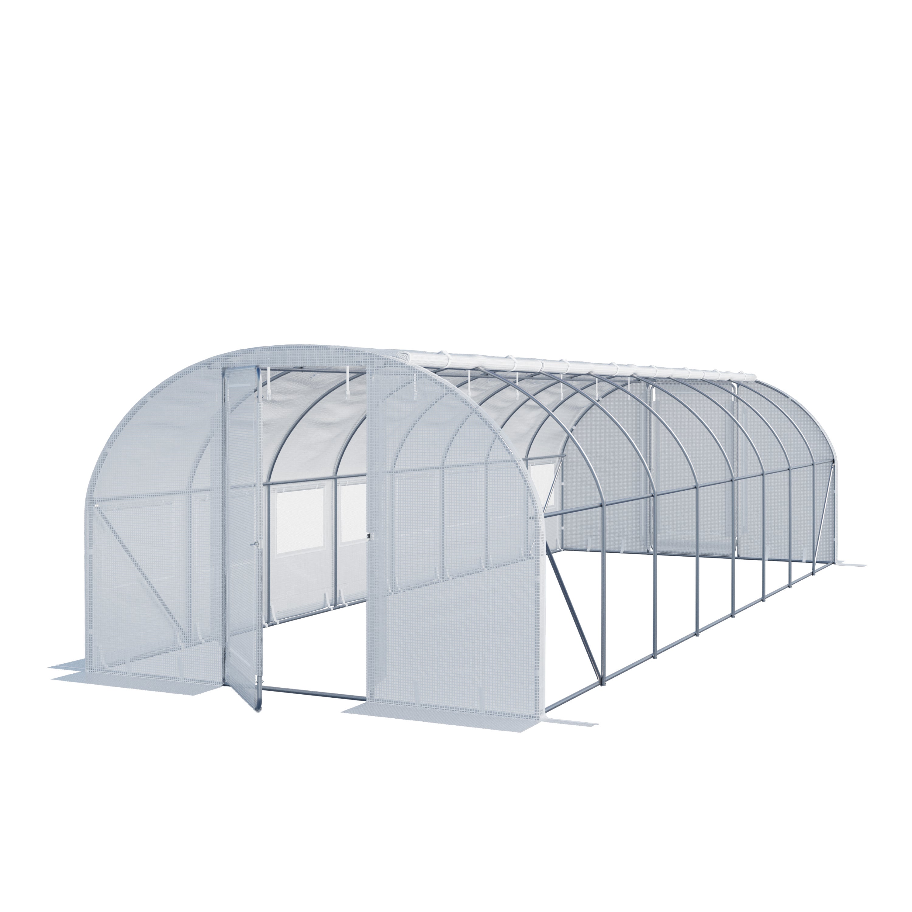 TOOLPORT Szklarnia tunelowa foliowa 3x8m Premium z obrotową konstrukcją drzwi plandeka PE 180 g/m² biała przezroczysta