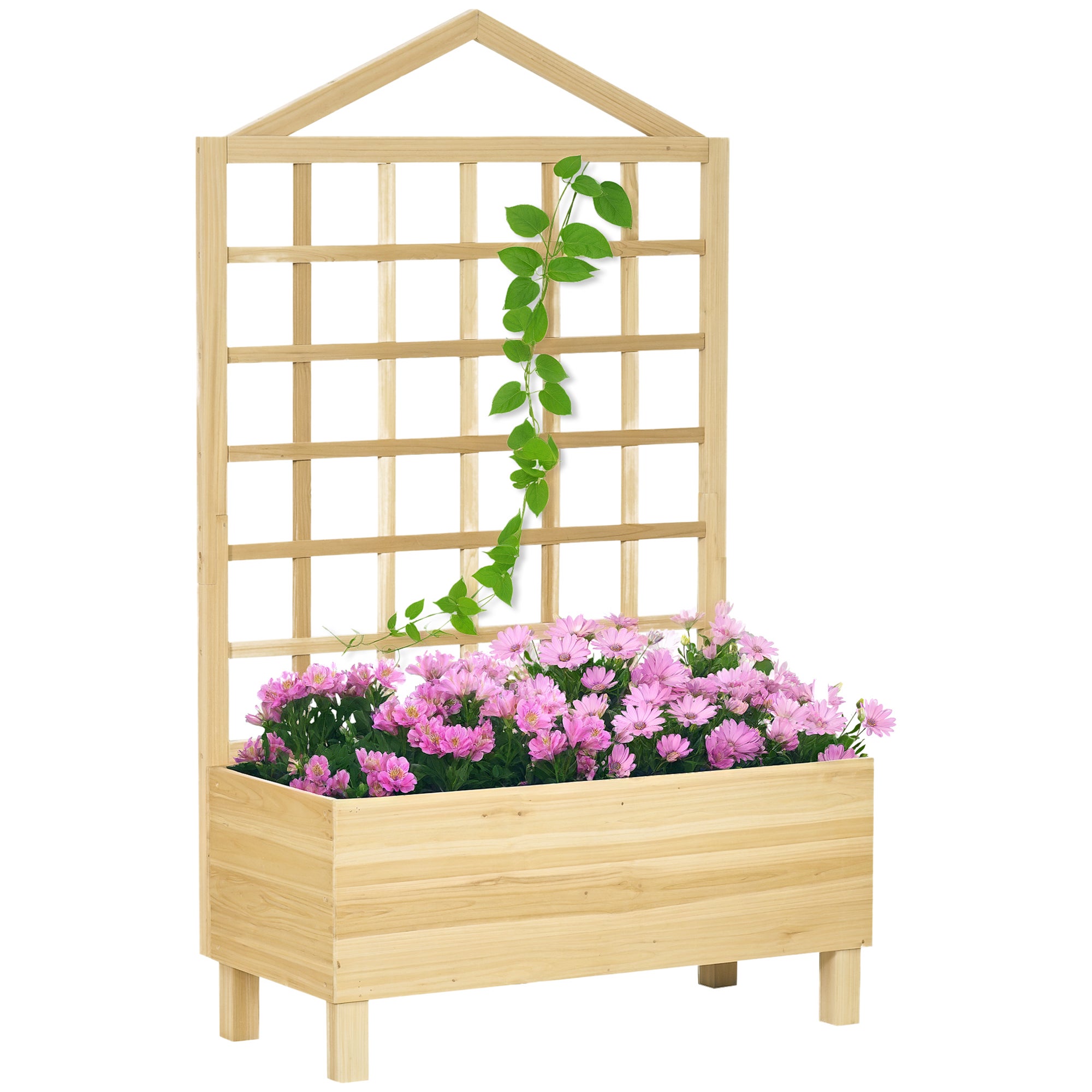 Zewnętrzny Drewniany Fir Donica z Grille i otwory drenażowe, 90 x 43x150 cm