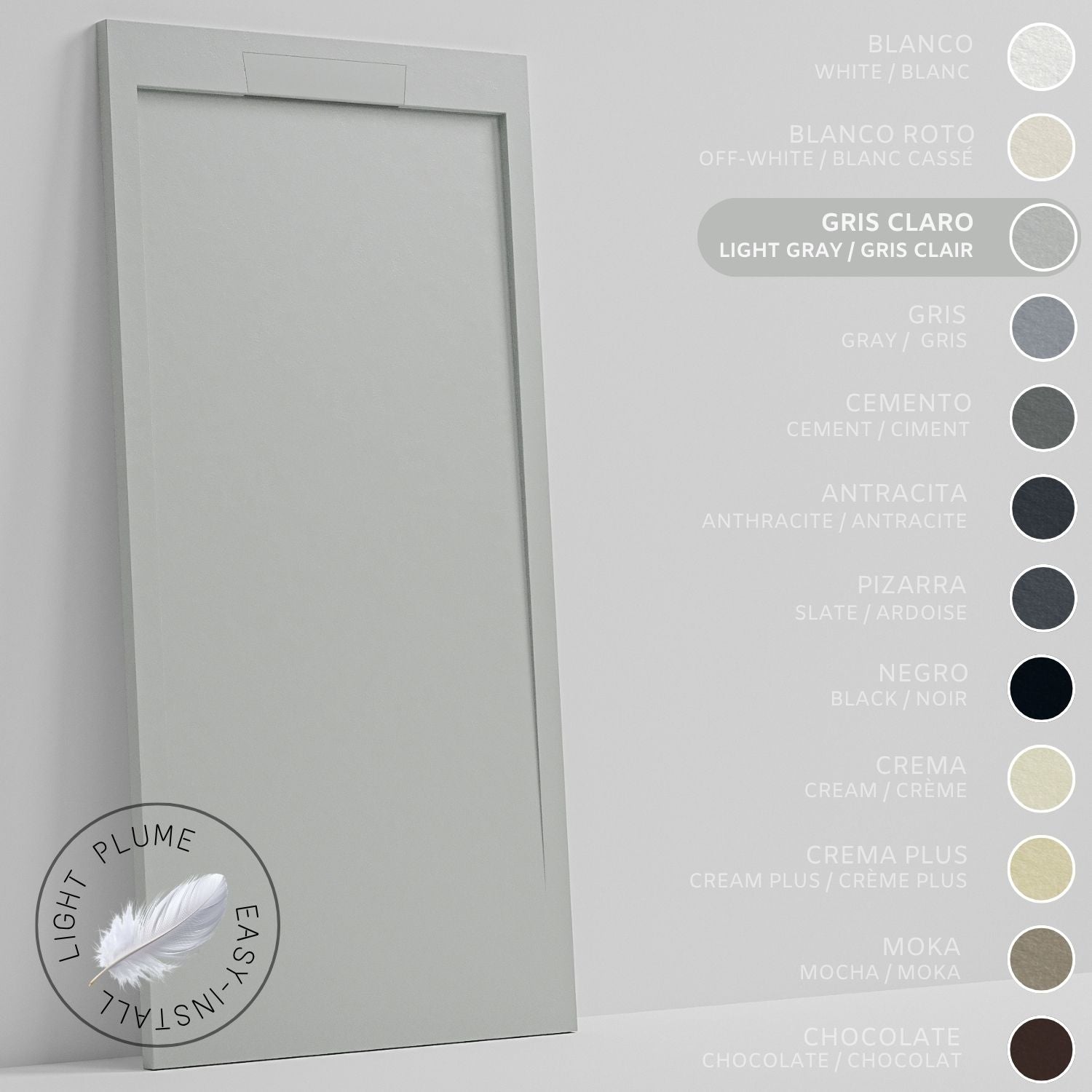 SOULHOME Lekki Brodzik z Żywicy tekstura Łupka – jasnoszary– 140x80- Niski 3cm– Elegancki SAME