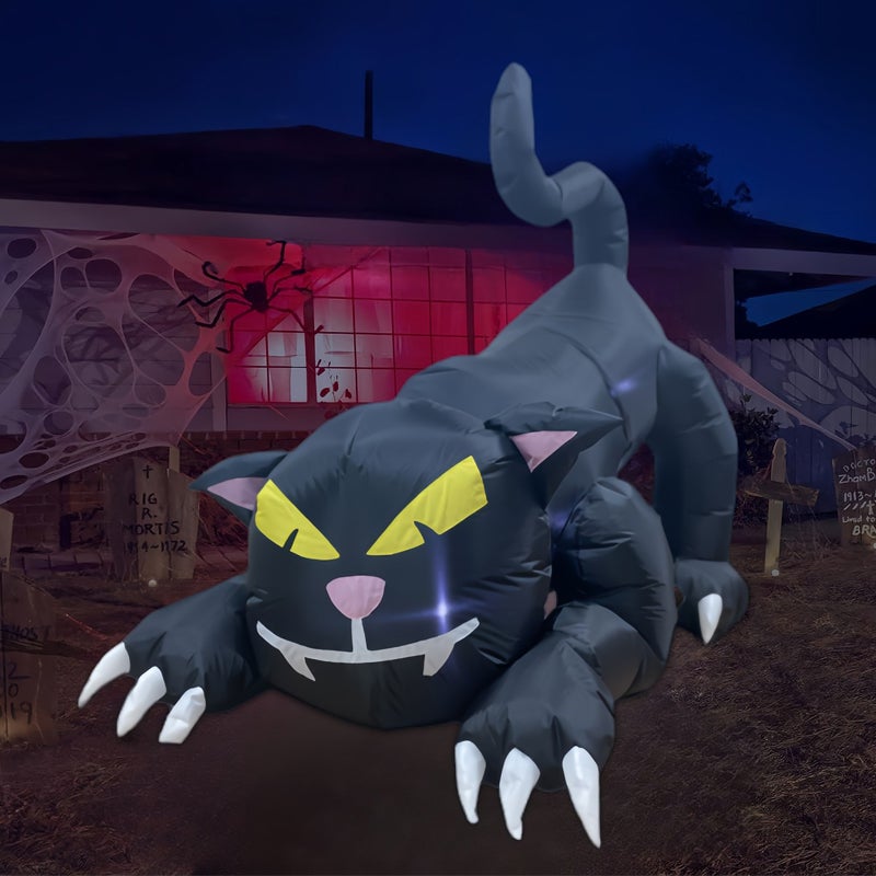 Nadmuchiwany Czarny Kot na Halloween cm z Oświetleniem LED i Wtyczką UE Dekoracja Świecąca na Zewnątrz do Ogrodu na Boże Narodzenie i Imprezy