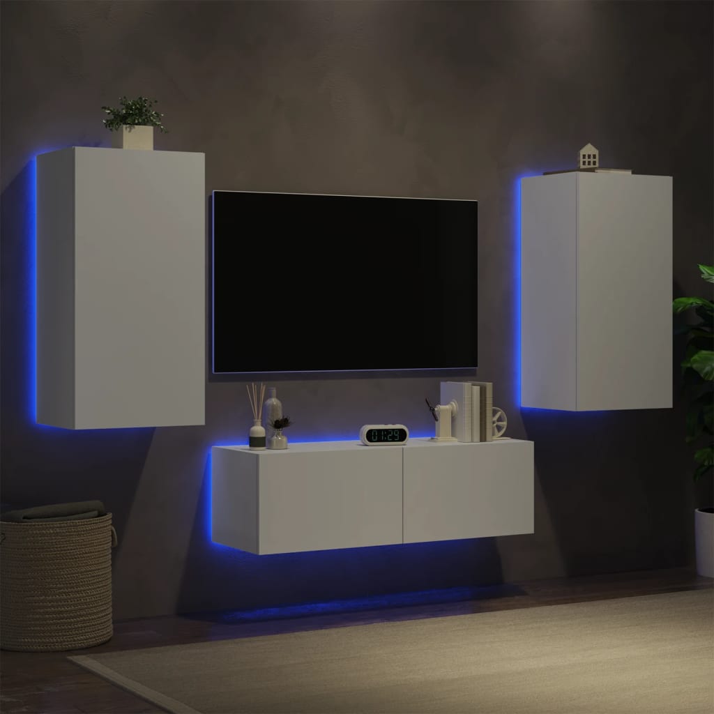 vidaXL 3-cz. zestaw mebli TV z oświetleniem LED, biały