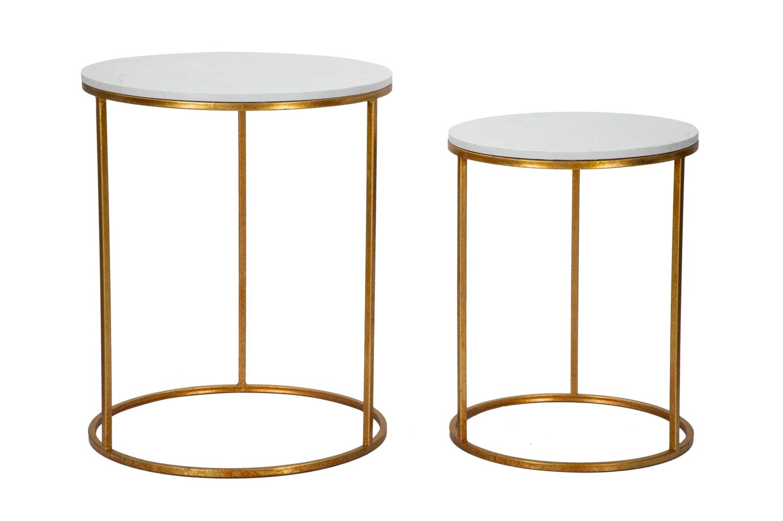 Zestaw 2 stolików okrągłych do salonu glamour złoty metal i marmur Simply