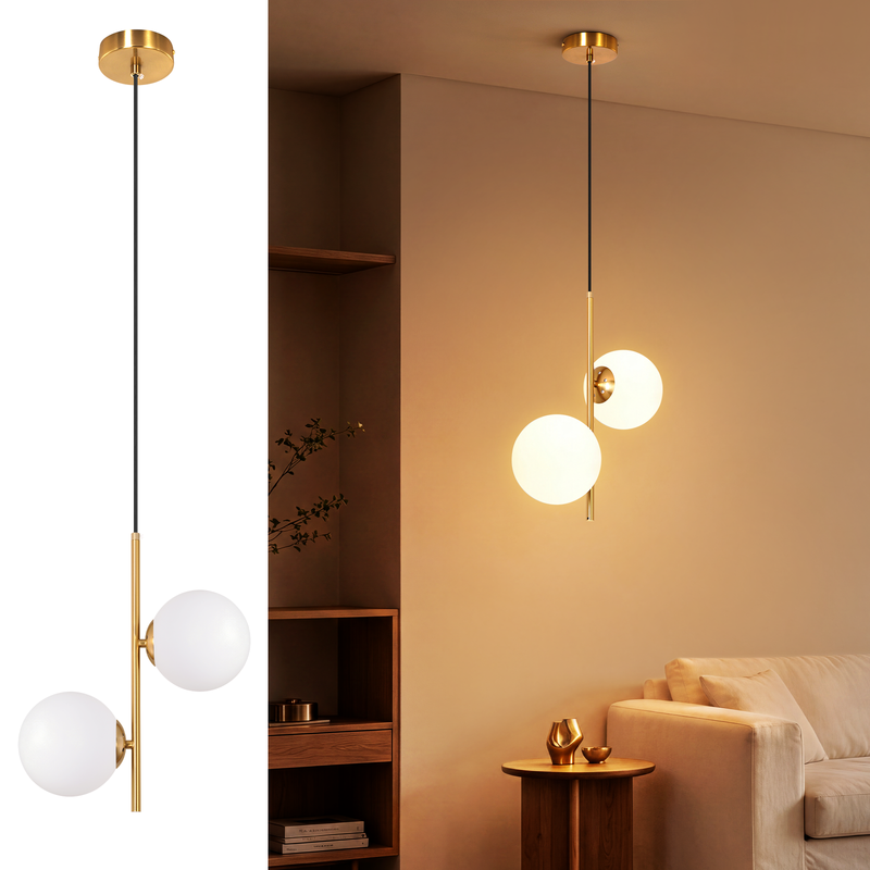 NETTLIFE Wiszaca zlota 2 swiatla kula opal G9 150cm do jadalni/kuchni