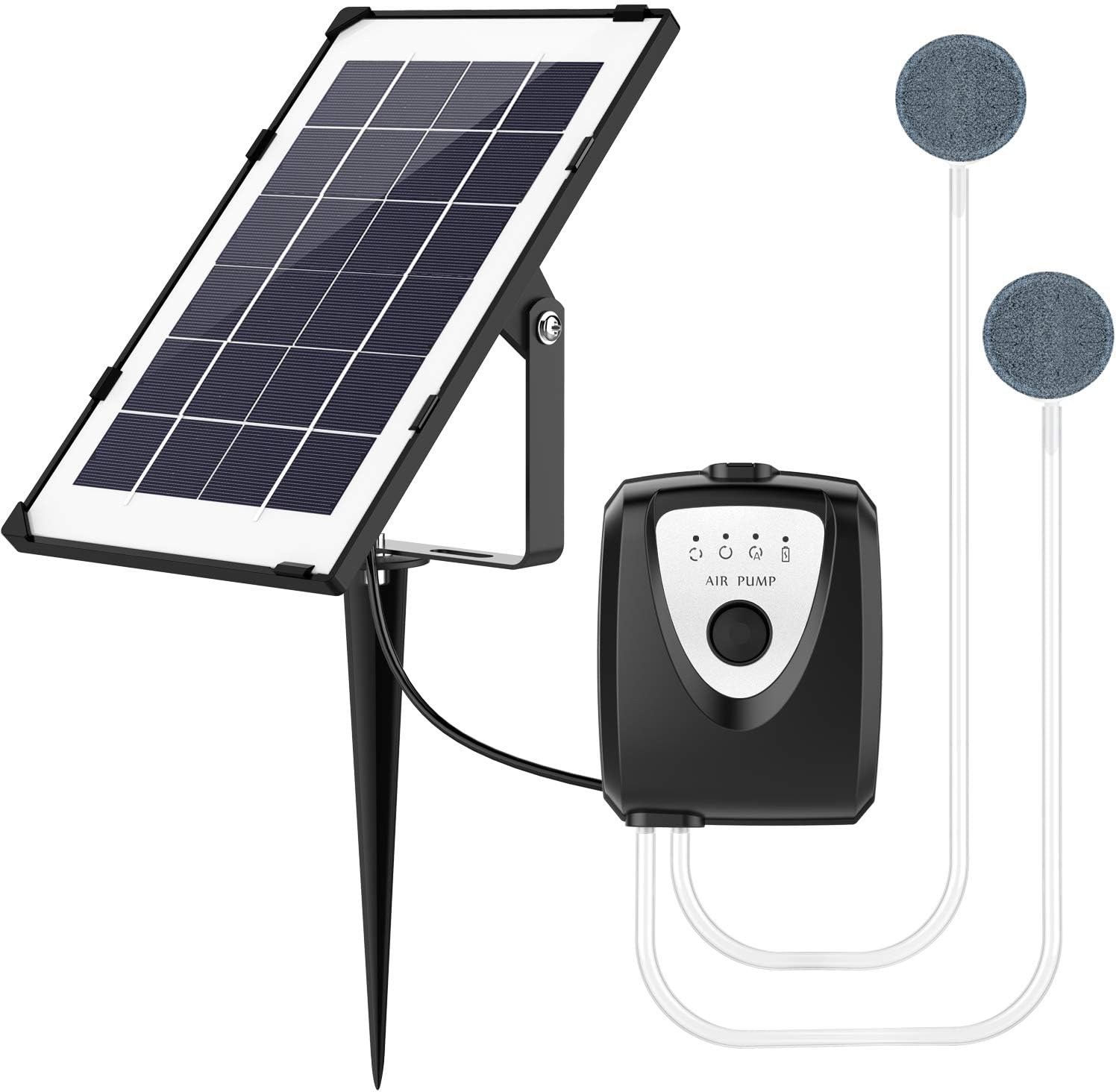 Pompa powietrza solarna, napowietrzacz do akwarium, napowietrzacz do stawu z rurką tlenową i kamieniem napowietrzającym (czarny)