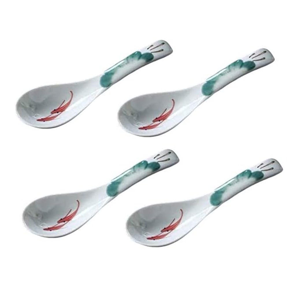 Zestaw 4 łyżek do zupy, łyżek do ryżu i łyżek ceramicznych w stylu azjatyckim, szkliwionych, w stylu chińskim (ciemnozielony)