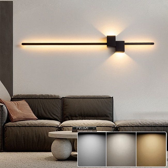 Kinkiet LED 60 cm, kreatywna lampka nocna, dekoracyjne oświetlenie wewnętrzne, 3 regulowane temperatury barwowe, kolor czarny