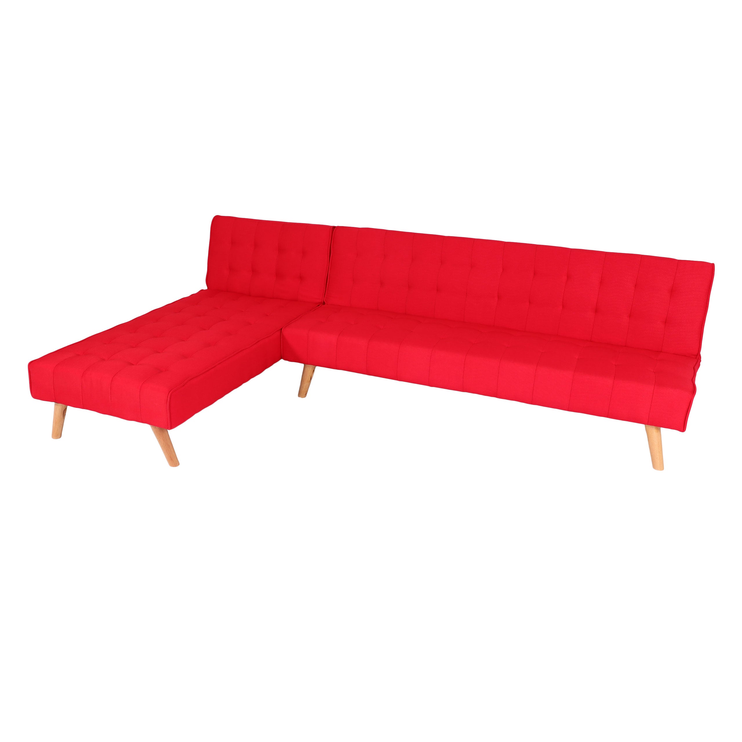 Narożnik HWC-K38, sofa rozkładana, powierzchnia spania lewa/prawa, tkanina/tekstylia lite drewno certyfikat MVG 256cm ~ czerwony