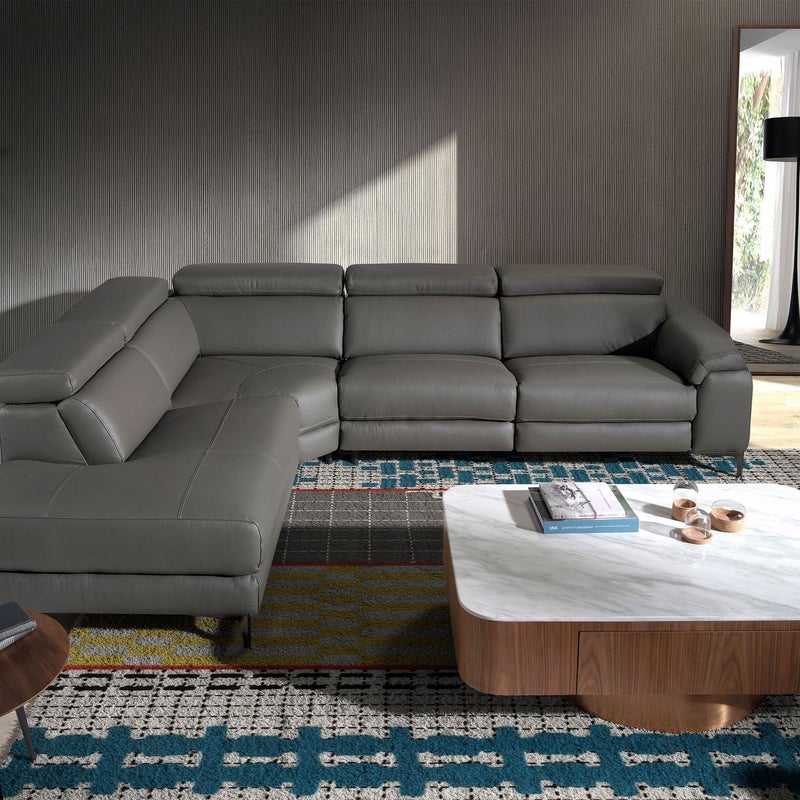 ANGEL CERDA Sofa relaksacyjna z lewym szezlongiem w ciemnoszarej skórze