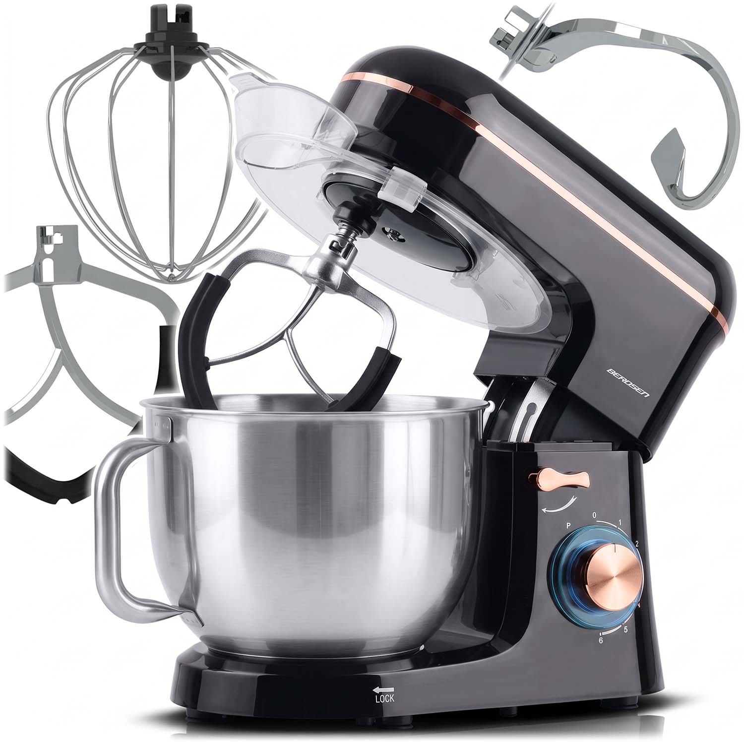 Robot kuchenny planetarny mikser Berdsen BD-756 1400W stal nierdzewna 6l czarno-złoty