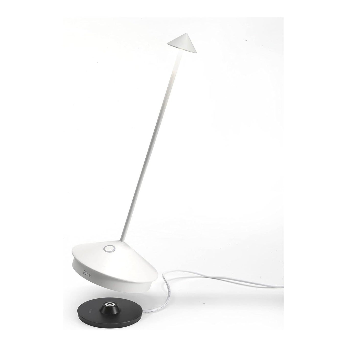 Pina Pro - aluminiowa lampa stołowa LED, ochrona IP54, do użytku wewnętrznego/zewnętrznego, podstawa ładująca, H29 cm, wtyczka UE - biała