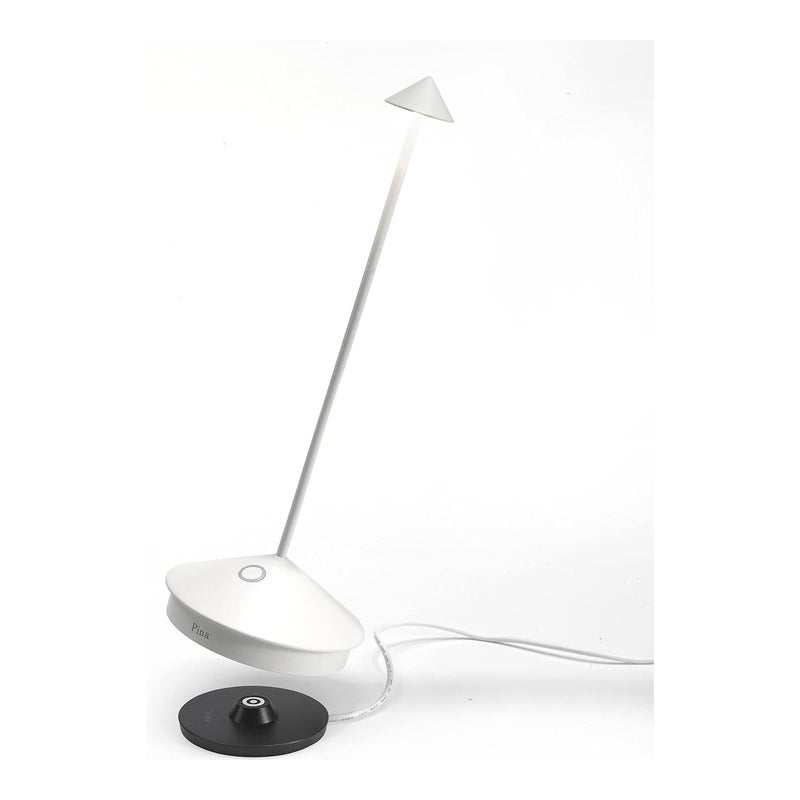 Pina Pro - aluminiowa lampa stołowa LED, ochrona IP54, do użytku wewnętrznego/zewnętrznego, podstawa ładująca, H29 cm, wtyczka UE - biała