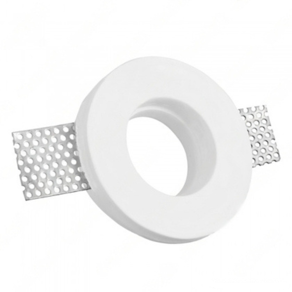 Okrągły biały uchwyt do oprawy wpuszczanej, gipsowy, ø100x30 mm do diod LED GU10 i GU53